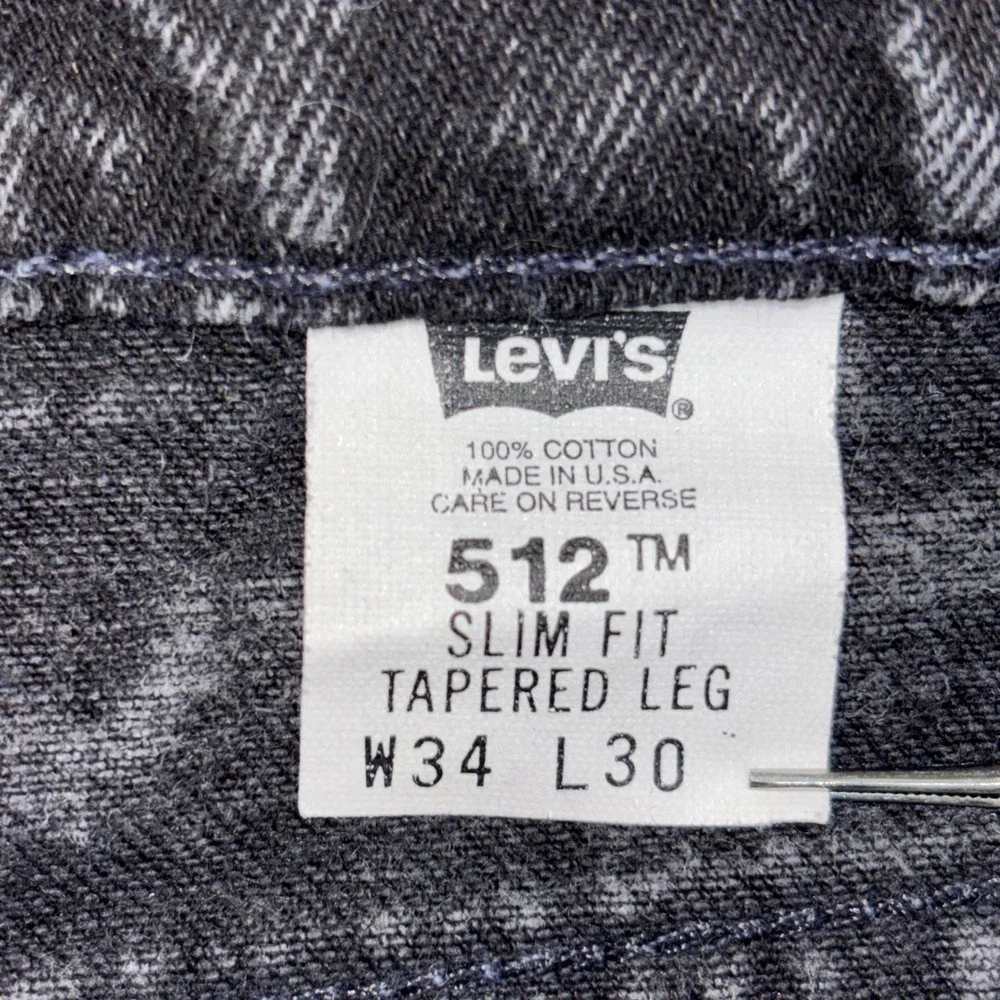 Vintage Levis 512 Orange Tab Jeans Mens 34x30 Made USA Slim Tapered Black Denim